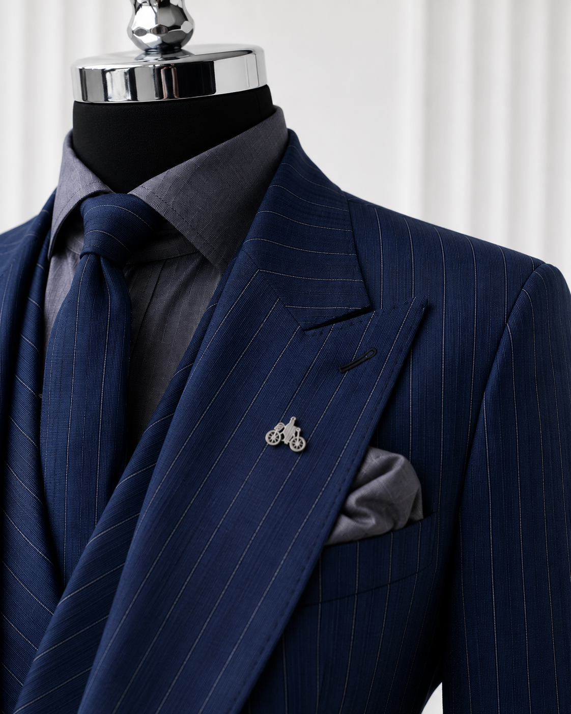 Midnight Royal Pinstripe Three Piece Suit - Image 2