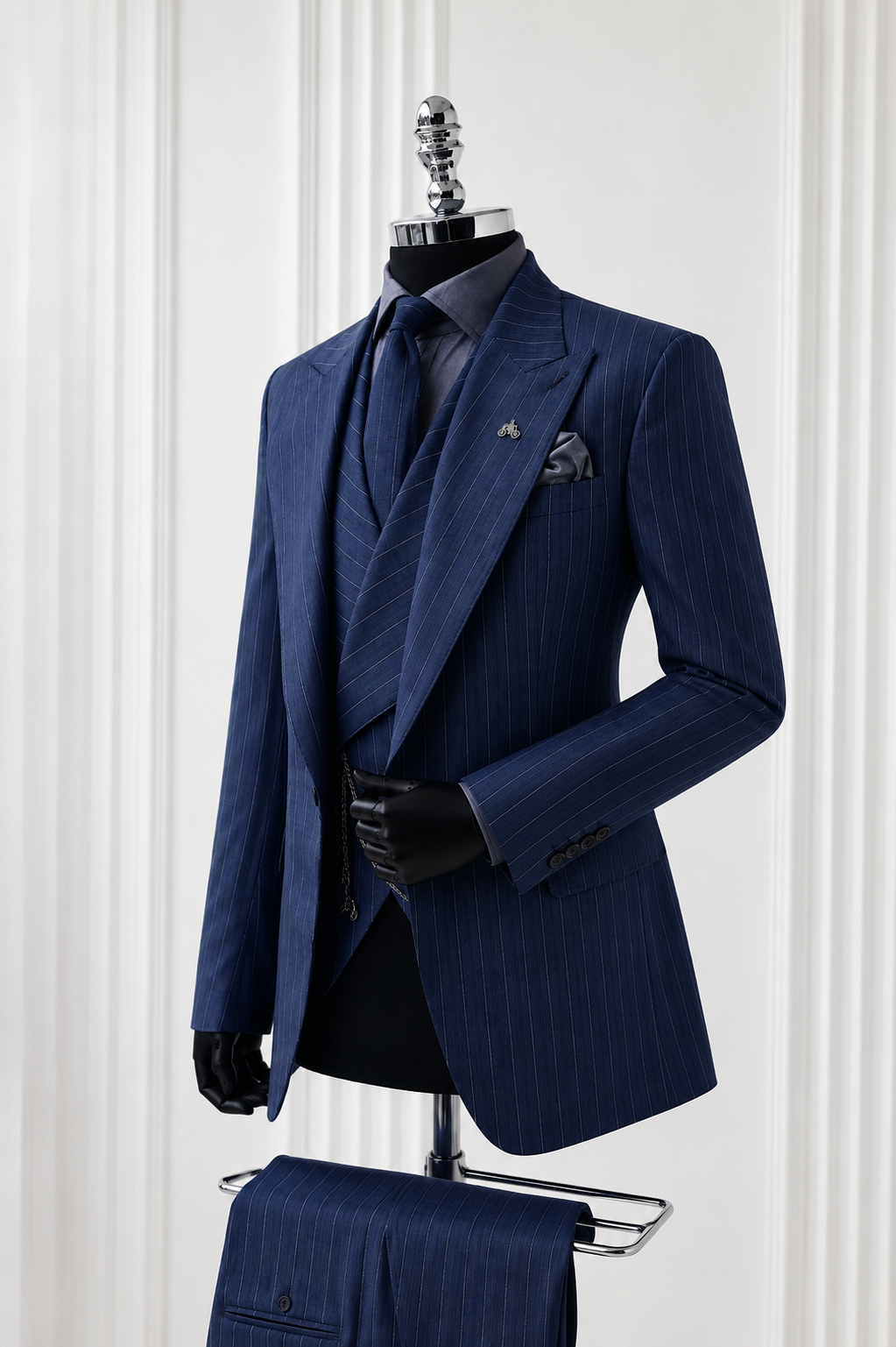Midnight Royal Pinstripe Three Piece Suit - Image 3